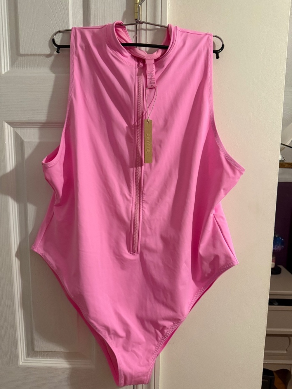 Skims NWT pink swimsuit one piece with 3 quarter zip